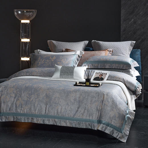 高奢品140支贡缎匹马棉色织提花四件套 欧世复购轻奢风套件 商品图1