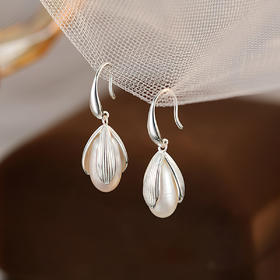 Winy925纯银玉兰花开耳饰女新款珍珠耳钉轻奢小众高级感耳环送女友闺蜜生日礼物