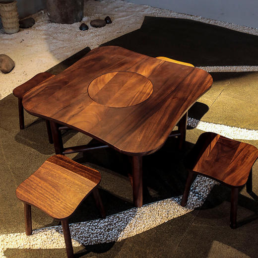 胡桃木围炉煮茶套装中式餐桌家用餐桌轻奢新中式客厅简约四叶草茶桌 商品图2