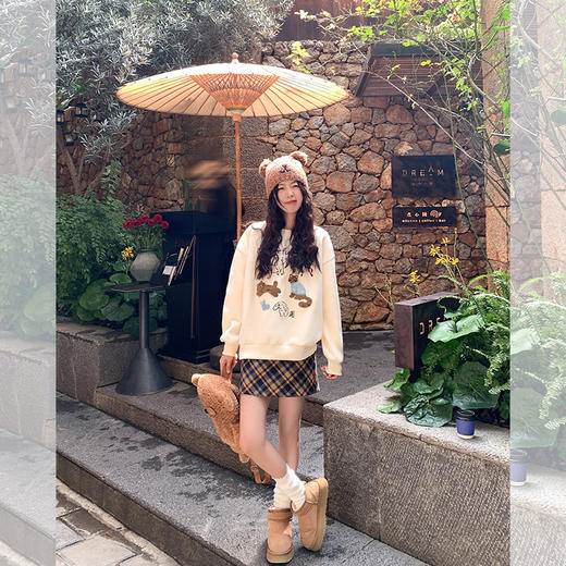 <曾小咸推荐>重工刺绣加绒卫衣格子半身裙 商品图4