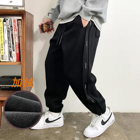 徐太浪时尚痞帅黑色运动卫裤男秋冬季加绒加厚宽松束脚哈伦裤长裤