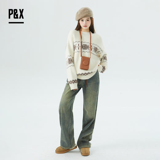 P&X设计师女装宽松冬季短款毛衣824418182 杏色 商品图2
