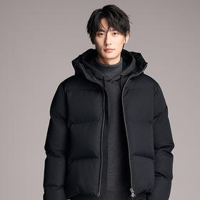 微宽松可机洗羊毛连帽羽绒服