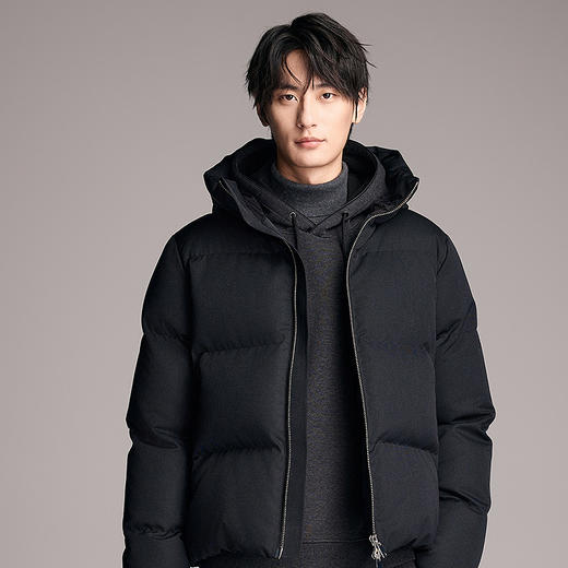 微宽松可机洗羊毛连帽羽绒服 商品图0