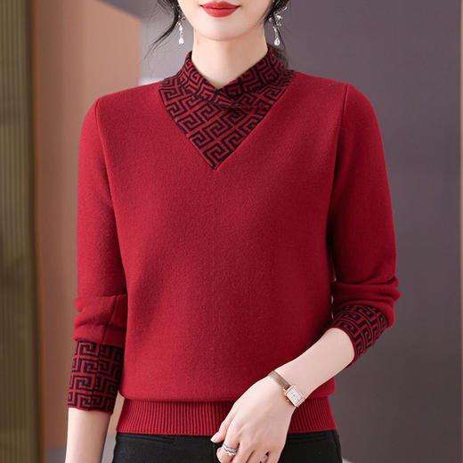 CC-103-5802秋冬季新款围巾领套头一体绒加绒厚款毛衣格子内搭女士针织打底衫 商品图1