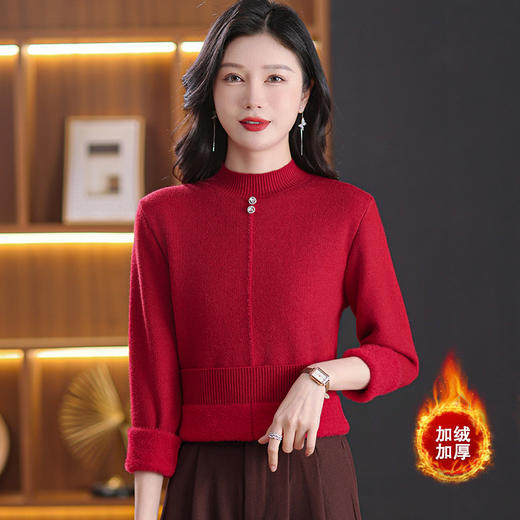 CC-101-8979秋季新款加绒厚款保暖毛衣针织打底衫休闲通勤洋气女上衣女 商品图0