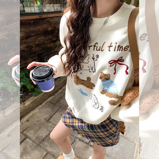 <曾小咸推荐>重工刺绣加绒卫衣格子半身裙 商品图2