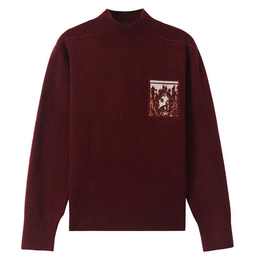 CC-101-35446保暖酒红色复古女毛衣洋气秋冬新款简约宽松半高领针织打底衫 商品图4