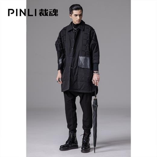 PINLI品立裁魂2024冬季新款翻领中长款棉服男士潮牌宽松棉衣外套BC243105108 商品图1