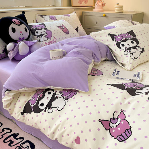 【正品授权，23款任选】三丽鸥库洛米玉桂狗四件套水洗棉卡通可爱床单儿童被套床上用品四件套 商品图5