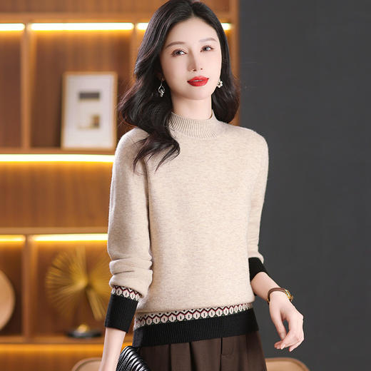 CC-103-66161秋冬季新款时髦简约拼色设计感针织一体绒打底衫毛衣通勤上衣 商品图2