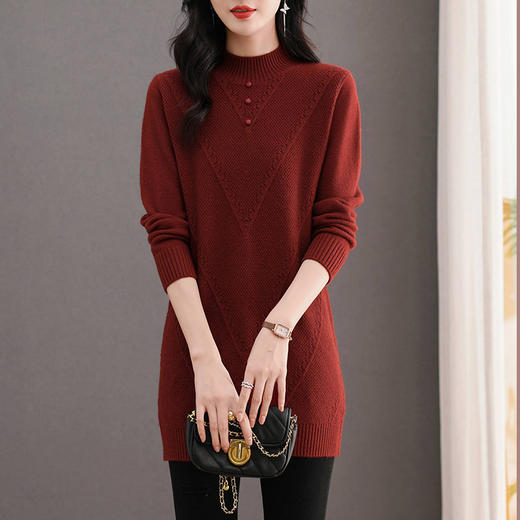 CC-103-9225中长款毛衣女遮屁股2024新款秋冬妈妈半高领内搭厚款配大衣打底衫 商品图1