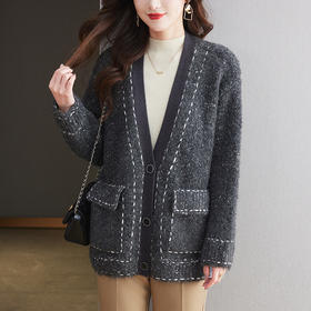 CC-10-5995大码女装外套胖mm显瘦遮肉上衣中长款洋气时尚加厚羊毛针织开衫女