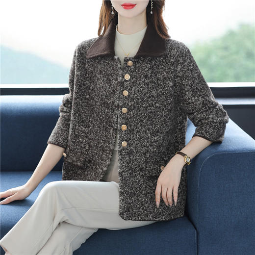 CC-10-6019气质秋冬翻领厚大衣外套女短款2024新款休闲洋气开衫宽松 商品图0