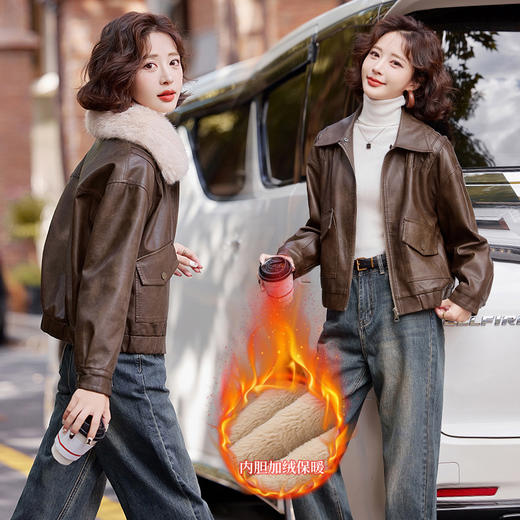 时尚休闲复古可脱卸毛领，加绒皮衣皮棉外套YYG82925 商品图2