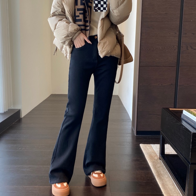 【秒变大长腿】（预售3-7天）加厚高腰修身微喇裤显腿长加绒小黑裤女牛仔裤秋冬新款女装