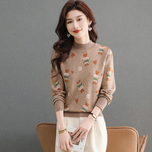 CC-101-96116半高领毛衣女士秋冬2024新款厚款打底衫卡通动漫内搭上衣 商品图0