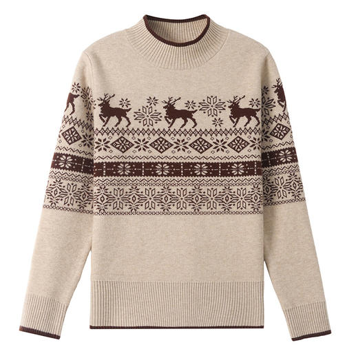 CC-103-97833秋冬半高领女宽松慵懒风上衣提花小鹿针织打底衫套头毛衣新款内搭 商品图4