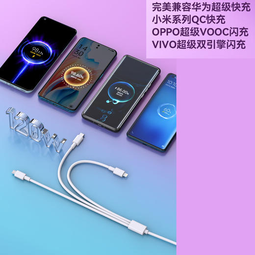 120w快充数据线闪充支持三部同时充电 商品图3