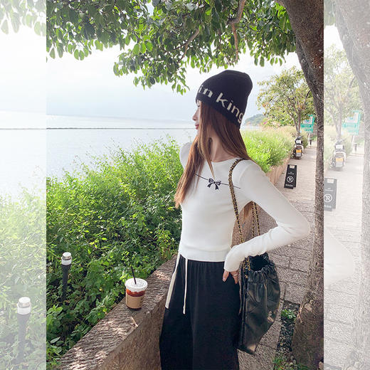 <曾小咸推荐>蝴蝶结绣花白色圆领毛织衫 商品图2