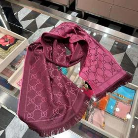 柜上同渠，⁬欢迎对比！G经典提花图案羊毛围巾 双面提花围巾披肩，全套礼盒