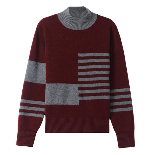 CC-101-35449半高领条纹毛衣女士秋冬新款宽松洋气拼色内搭上衣打底衫女 商品图4