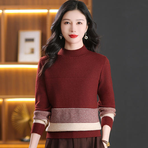 CC-103-66159秋冬季新款优雅简约时尚宽松羊毛针织打底衫毛衣显瘦叠穿上衣 商品图3