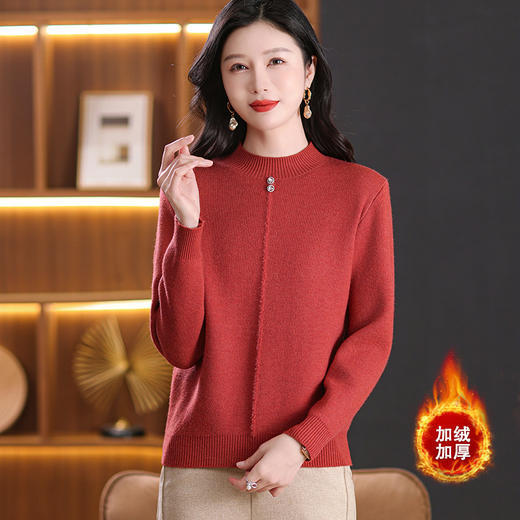 CC-101-8979秋季新款加绒厚款保暖毛衣针织打底衫休闲通勤洋气女上衣女 商品图3