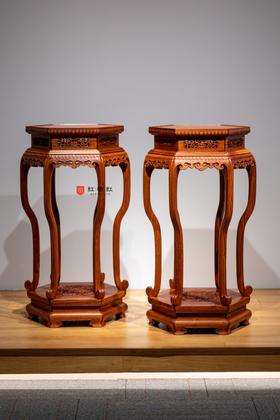 红桥红  家具严选  缅甸花梨（大果紫檀）  【故宫款六足如意带托尼 花架】