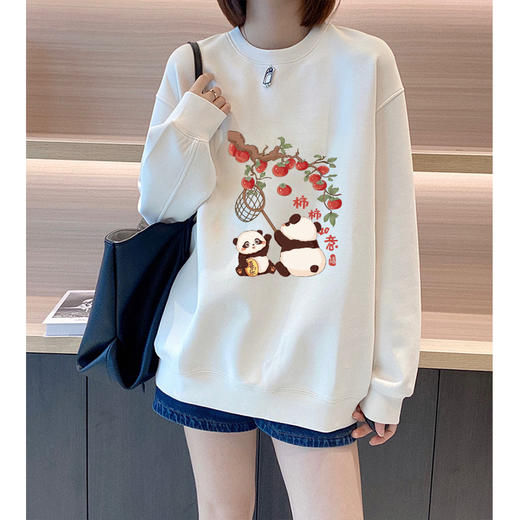 趣味可爱卡通柿柿熊猫国潮印花T恤卫衣图案热转印白墨胶印烫画贴 商品图3