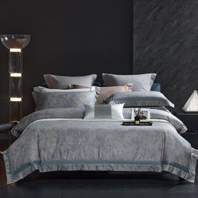 高奢品140支贡缎匹马棉色织提花四件套 欧世复购轻奢风套件