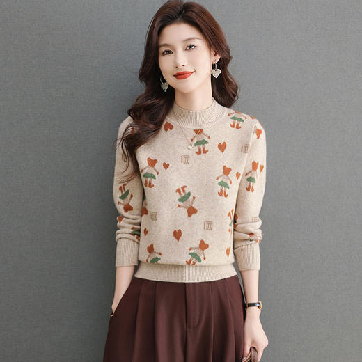 CC-101-96116半高领毛衣女士秋冬2024新款厚款打底衫卡通动漫内搭上衣 商品图2