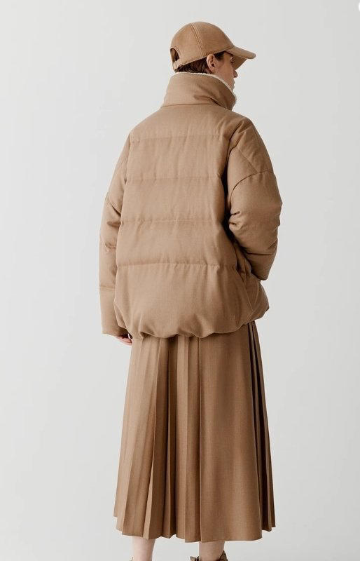 立领拼接毛领人字纹骆驼绒薄呢双排扣羽绒服 N0826 商品图5