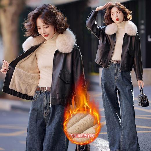 时尚休闲复古可脱卸毛领，加绒皮衣皮棉外套YYG82925 商品图0