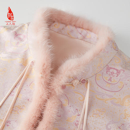 SAINTJOY/上久楷 女式宋锦貂绒丝棉外套 中式上衣 中国风 复古 龙行云纹锦 CY1024207011 商品图5