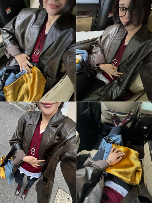 HIDEMI 【吴千语同款】甄选复古水洗擦色感环保蛋白皮工装感立体大口袋西装外套皮衣 商品图2