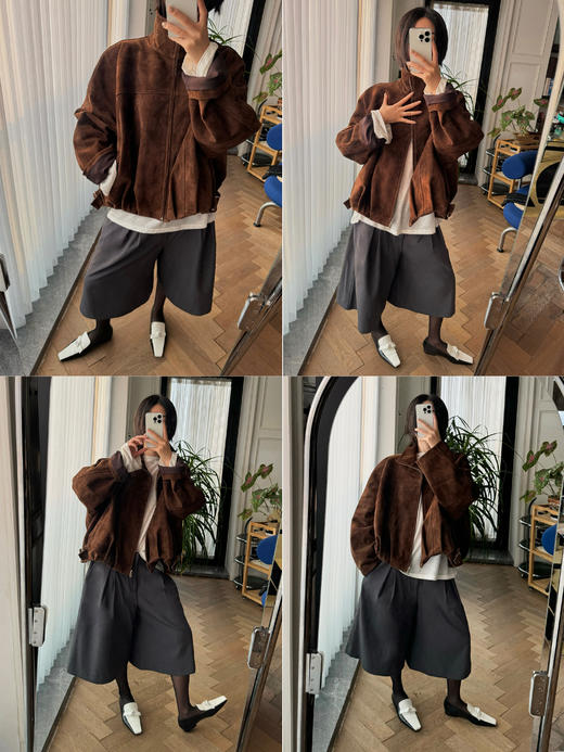 HIDEMI 极简中低腰可再生斜纹中厚款中低腰双压褶阔腿中裤  黑色/深灰色 商品图3