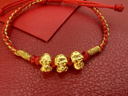 硬足金招财如意蛇红绳手链 商品图1