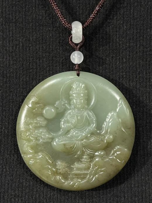 褐沁青白玉雕观音圆吊坠牌，顺丰包邮 商品图4