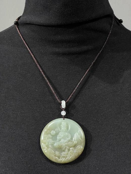 褐沁青白玉雕观音圆吊坠牌，顺丰包邮 商品图3