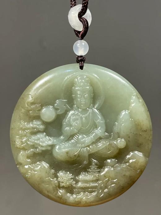 褐沁青白玉雕观音圆吊坠牌，顺丰包邮 商品图5