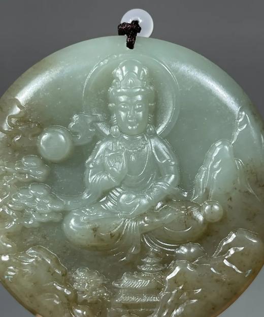 褐沁青白玉雕观音圆吊坠牌，顺丰包邮 商品图8