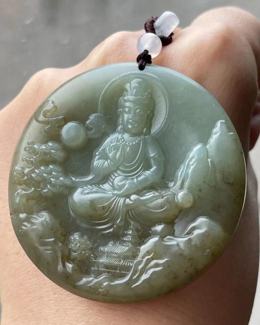 褐沁青白玉雕观音圆吊坠牌，顺丰包邮 商品图11
