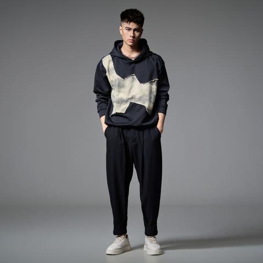 PINLI品立2024冬季新品撞色贴布连帽卫衣男潮牌休闲宽松帽衫上衣B243109023 商品图5