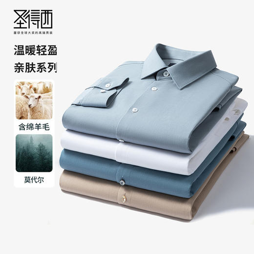 【含绵羊毛+莫代尔】圣得西男士纯色商务长袖衬衫2412952019A 商品图0