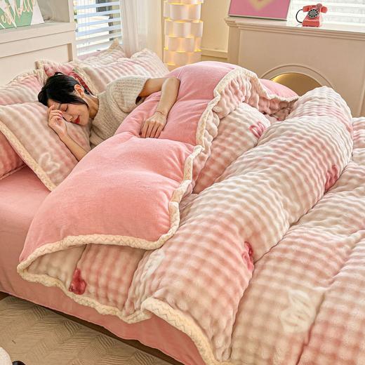 A类冬季兔毛绒牛奶绒四件套，泡泡纱床单被套印花被罩床上用品FYJ-065 商品图0