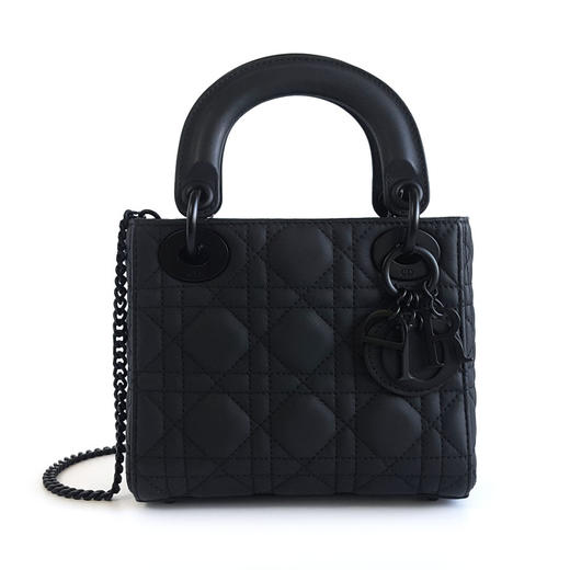 【95新】DIOR迪奥LADY DIOR系列M0505SLOI_M989 So black迷你三格磨砂黑戴妃包手提单肩包女士现售价：21500！081124NJ16 商品图1