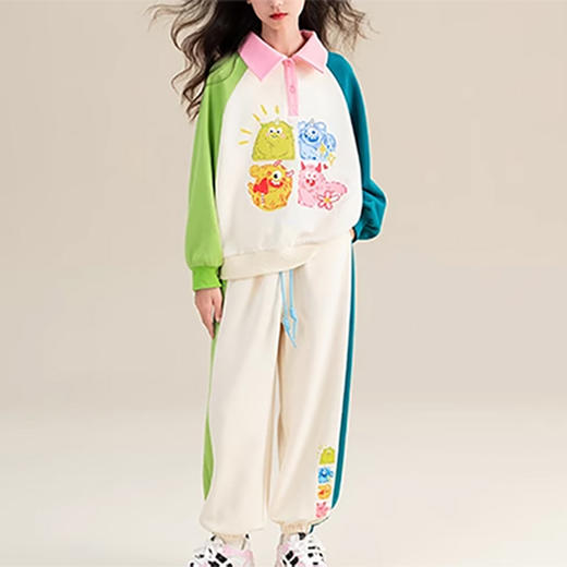 裁缝学苑TQ128 新款撞色插肩袖儿童Polo衫纸样休闲卫裤运动两件套装样板 商品图5