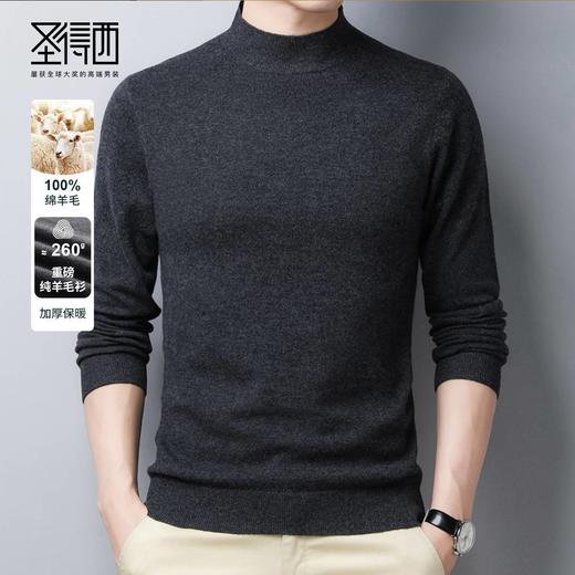【100%绵羊毛】圣得西男装加厚保暖半高领羊毛衫2362950810 商品图0