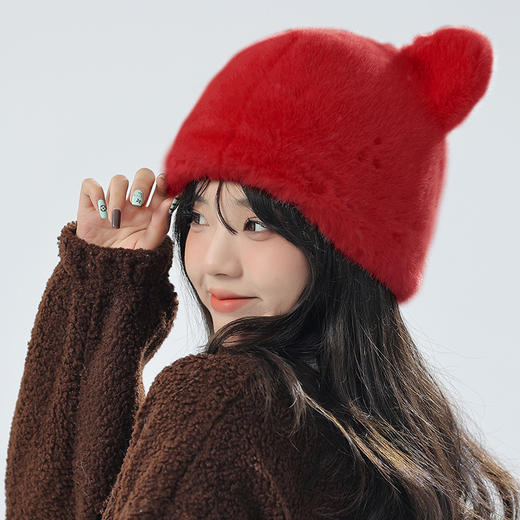 新款毛绒帽子女冬季可爱加厚保暖时尚洋气小熊猫耳朵护耳仿皮草貂小红书推荐新款爆款 商品图3